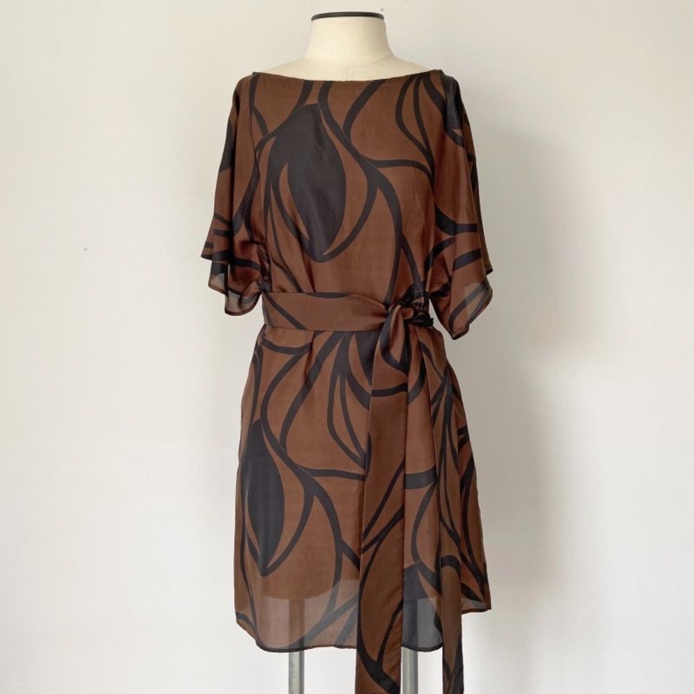 Brown and Black Women's Silk Dress